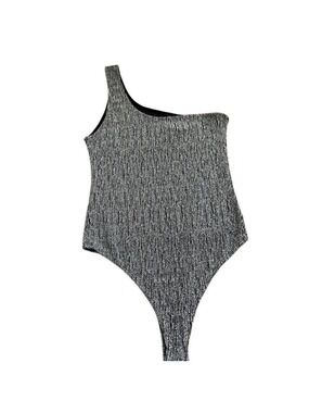 Seduction Gray Rib-Knit One-Shoulder Bodysuit Swimsuit Large